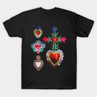 Sacred tin red heart mexican folk art bright maximalist decoration milagritos T-Shirt